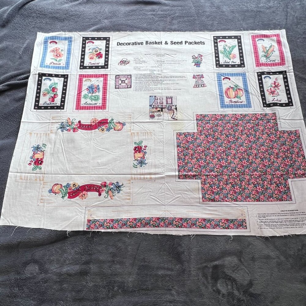 Vintage Wamsutta‎ Colorful Seed-Packet Appliques Craft Panel NOS